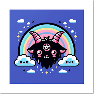 Kawaii Black Goat Pentagram Posters and Art